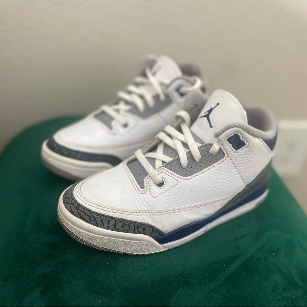 Air Jordan 3 White and Blue Sneakers 1.5Y